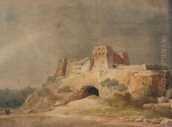 Ruine D?un Chateau Mediterraneen Oil Painting by Pierre Luc Charles Ciceri