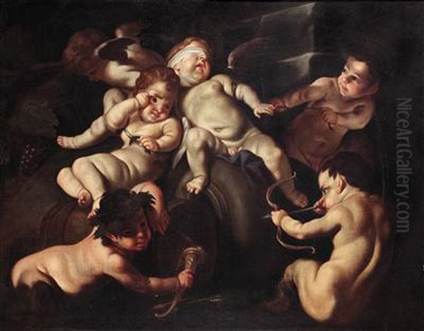 Putti Playing Oil Painting by Carlo Cignani