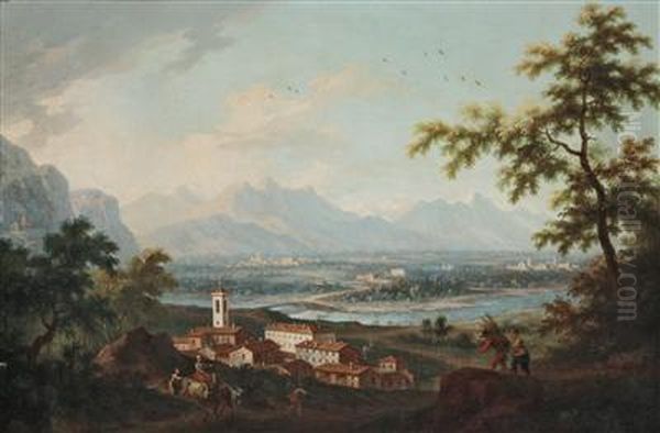 View Of Robassomero With The Stura Di Lanzo In The Background Oil Painting by Angelo Antonio Cignaroli