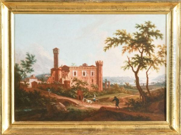 Paesaggio Con Castello Medioevale Oil Painting by Angelo Antonio Cignaroli