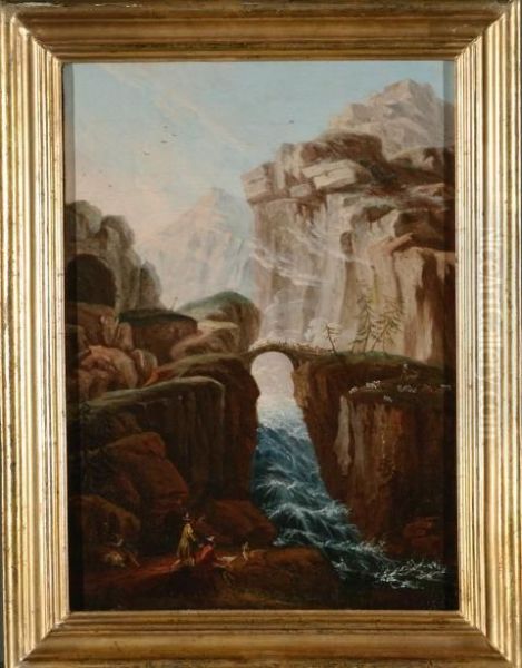 Il Ponte Del Diavolo Oil Painting by Angelo Antonio Cignaroli