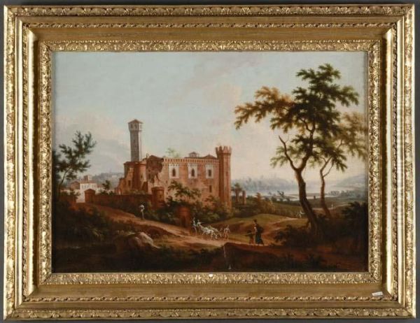 Paesaggio Con Castello Medioevale Oil Painting by Angelo Antonio Cignaroli