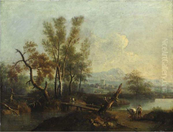 Paesaggio Fluviale Con Figure Oil Painting by Gianbattista Cimaroli