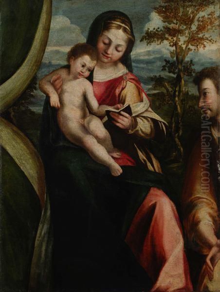 La Vergine Con Il Bambino E Un Santo Oil Painting by Antonio Cimatori