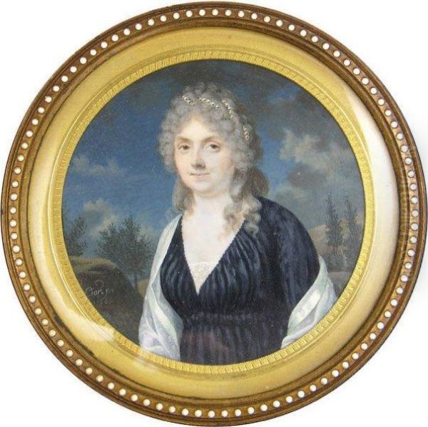 Femme En Robe Noire Miniature Ronde Oil Painting by Pierre Charles Cior