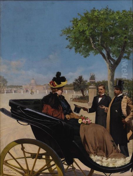 Arrival At The Villa Borghese 1878, Rome Oil Painting by Fabio Cipolla