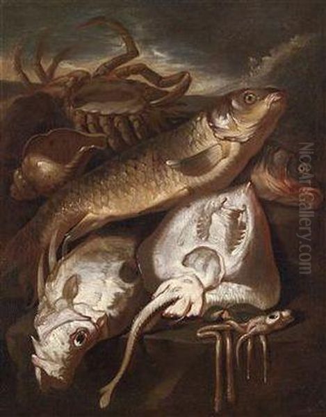 A Still Life Of Fish Oil Painting by Giacomo Francesco Cipper