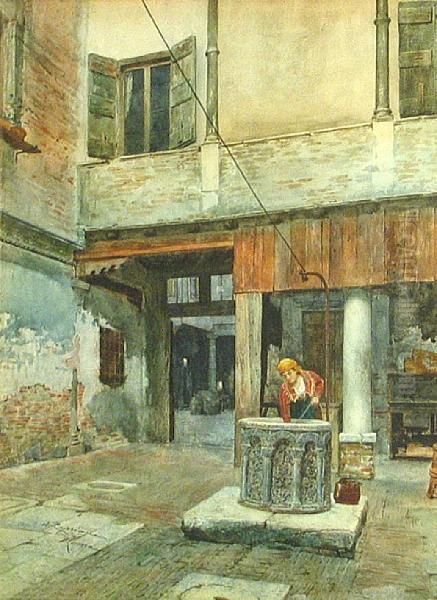 A Woman Drawing Water At A Well Oil Painting by Nazareno Cipriani