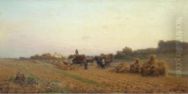 Haymaking Oil Painting by Nikolaij Grigor'Evic Cirigoti