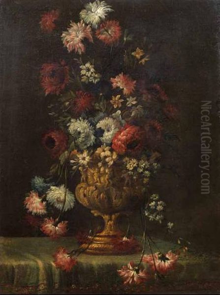 Composizione Floreale Entro Vaso In Metallo Sbalzato Oil Painting by Pier Francesco Cittadini Il Milanese