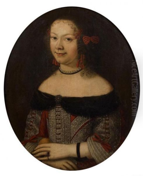 Portrait De Jeune Femme A La Robe Rouge Brodee Oil Painting by Pier Francesco Cittadini Il Milanese