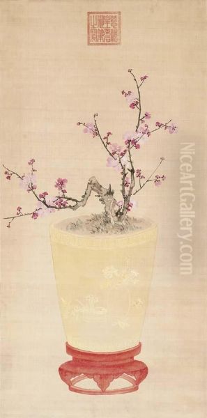 Plum Blossoms Oil Painting by Dowager Empress Cixi