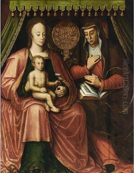 The Virgin And Child With St. Anne Under A Canopy Oil Painting by Anthonie Claeissens