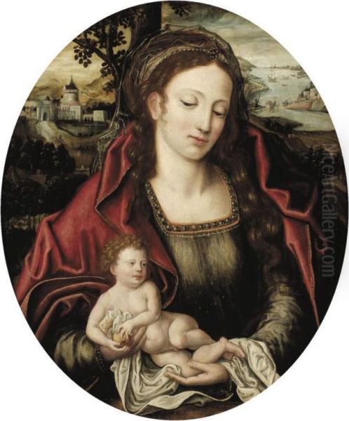 Virgin And Child Oil Painting by Pieter I Claeissins