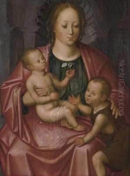 Madonna And Child With John. Oil Painting by Pieter I Claeissins