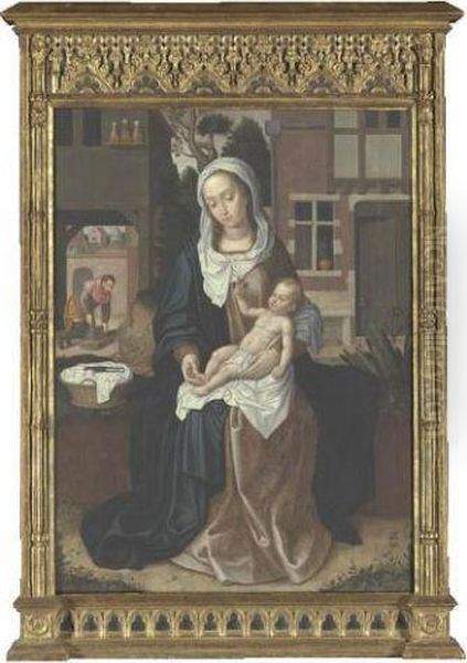 Madonna And Child Oil Painting by Pieter I Claeissins