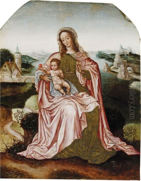 Madonna Mit Dem Kind Voreiner Flusslandschaft Oil Painting by Pieter Ii Claeissins