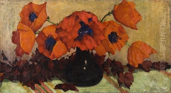 Still Life Of Poppies In A Vase Oil Painting by Huisman Claes