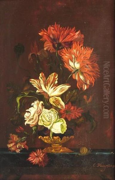 Blumenstilleben In Prunkvase Am Tisch Oil Painting by Huisman Claes