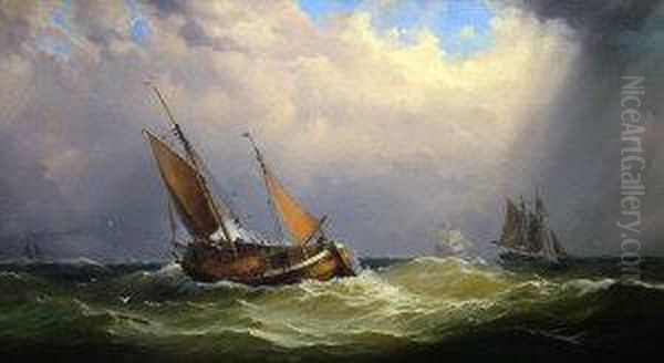 Shipping In A Stiff Breeze Oil Painting by Paul Claes