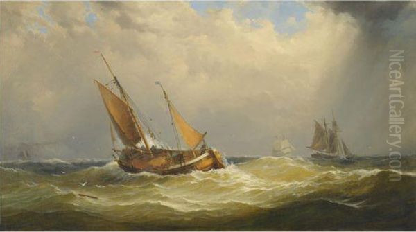 Shipping In A Stiff Breeze Oil Painting by Paul Claes