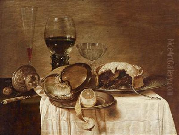 A Still Life With An Overthrown Nautilus Cup Oil Painting by Pieter Claesz.