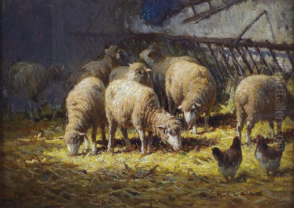 Sheep In A Manger Oil Painting by Charles Clair