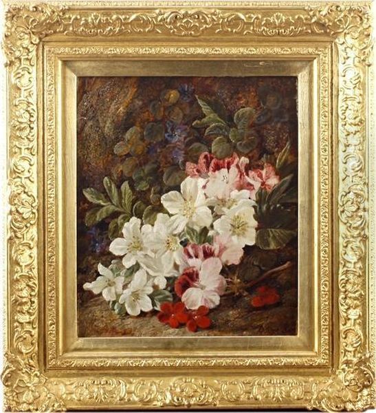 Still Life Of Flowers On A Mossy Bank Oil Painting by George Clare