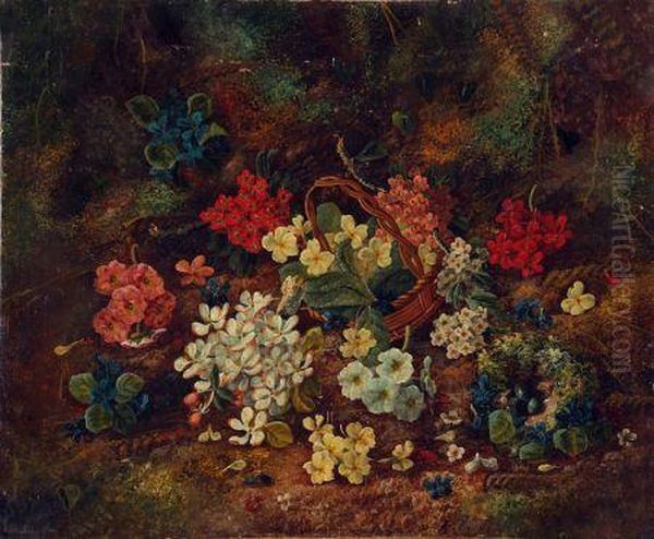 Still Life Study Of Mixed Flowers On A Mossy Bank Oil Painting by George Clare