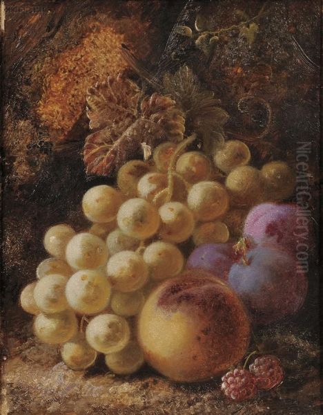 Still Life With Grapes, 
Peach, 
Plums, 
And Raspberries Oil Painting by George Clare