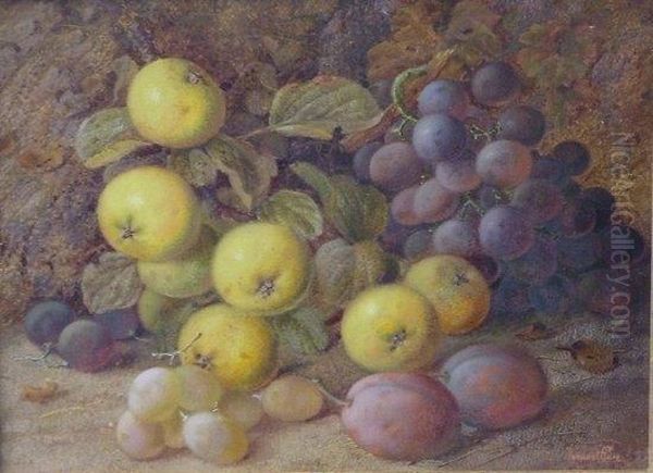 Grapes, Apples And Plums On A Mossy Bank Oil Painting by Vincent Clare