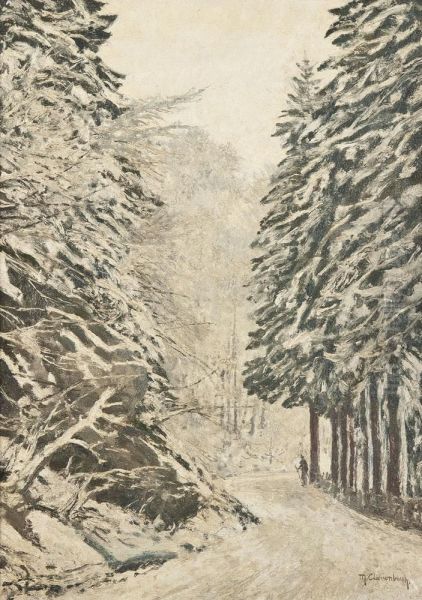 Spazierganger Im Winterlichen Wald Oil Painting by Maximilian Clarenbach