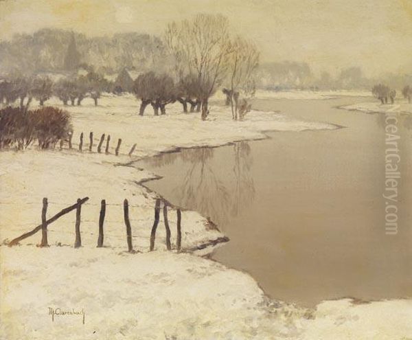 Niederrheinische Fluslandschaft Im Winter. Oil Painting by Maximilian Clarenbach