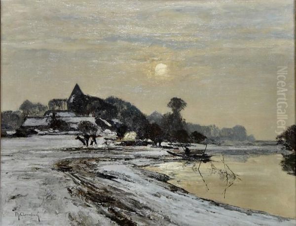 Niederrheinische Winterlandschaft Mit Blick Auf Wittlaer Oil Painting by Maximilian Clarenbach