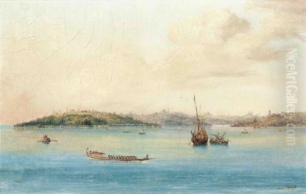 View Of The Golden Horn And Constantinople, From The Bosphorus Oil Painting by Odile Clarges