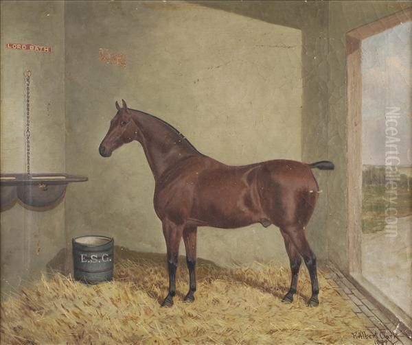 Lord Bath: A Bay Horse In A Stable Interior Oil Painting by A. Clark