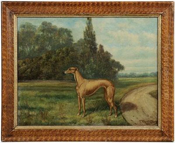 A Greyhound In Alandscape Oil Painting by A. Clark