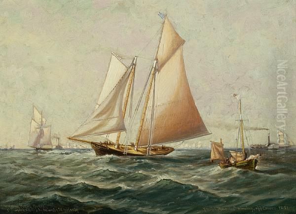 Yacht 
America 
 Winning Off Cowes Oil Painting by C. Myron Clark