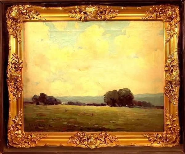 Landscape With Predominant Sky With Cumulus Clouds Oil Painting by Frances Clark