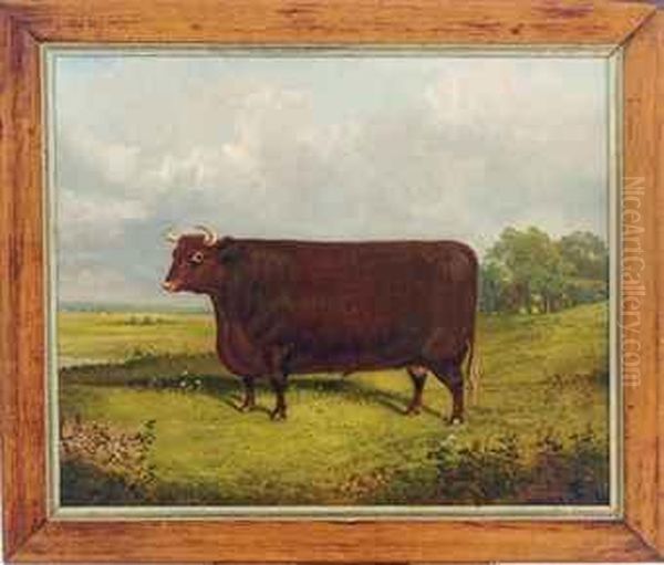 A Bull In A Landscape Oil Painting by James Senior Clark