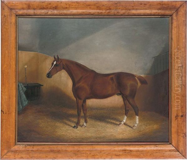 A Bay Hunter In His Stall; And A Bay Hunter In A Stable Oil Painting by James Senior Clark