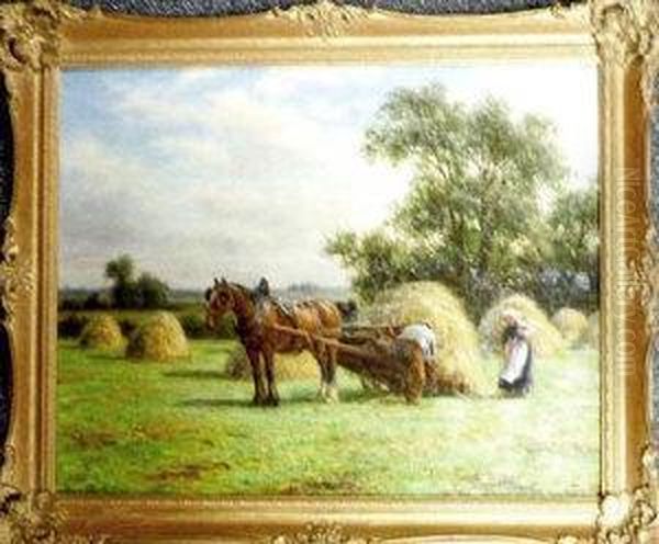 A Man And Woman Loading Hay Onto A Cart Oil Painting by Joseph Dixon Clark