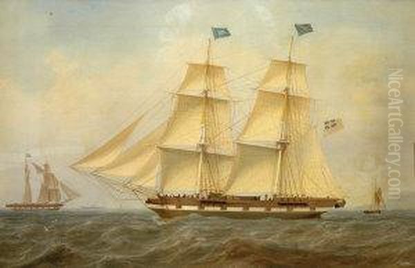 A Two Master And Other Vessels Off A Headland, Signed Oil On Canvas, Laid Down, Dated 1837, 48x74cm Oil Painting by William Clark Of Greenock