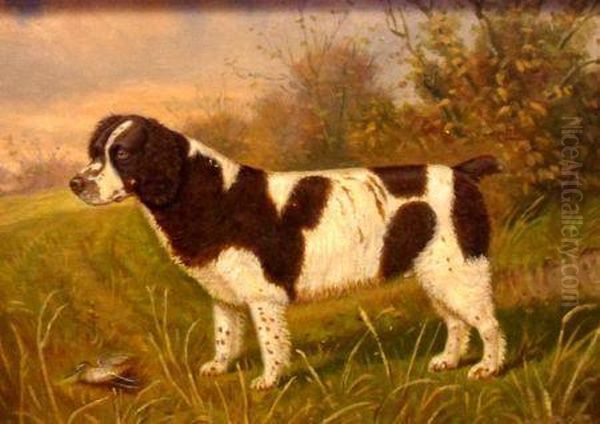 Spaniel Dog With Woodcock In Landscape Oil Painting by William Albert Clark