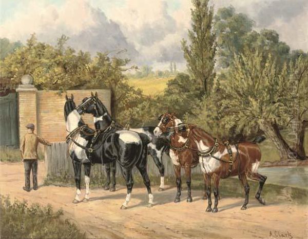 Waiting For The Carriage Oil Painting by A. Clark