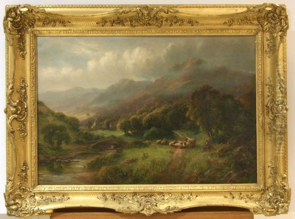 Landskap Med Herde Och Farskock. Oil Painting by F. Clarke