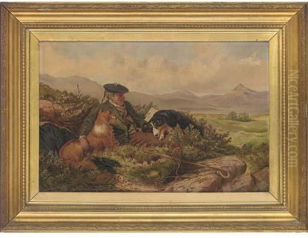 A Resting Gamekeeper Oil Painting by F. Clarke