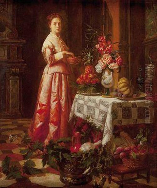 Interieur: Dame Mit Stillleben Oil Painting by J. E. Clarke