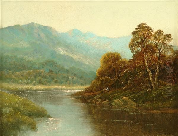 Figures On Ariver Bank Oil Painting by Louis B. Clarke