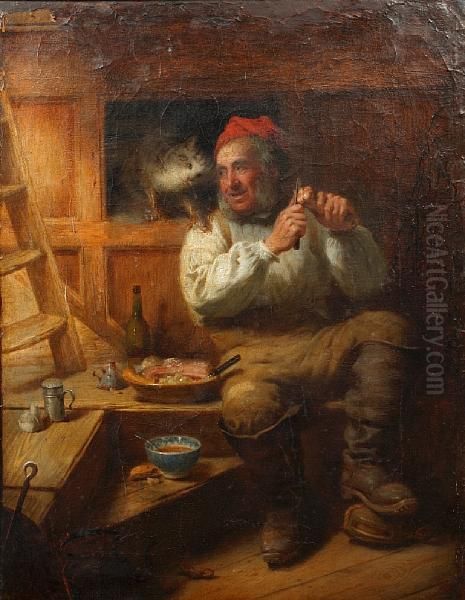 The Old Seaman And His Cat Oil Painting by Samuel Barling Clarke